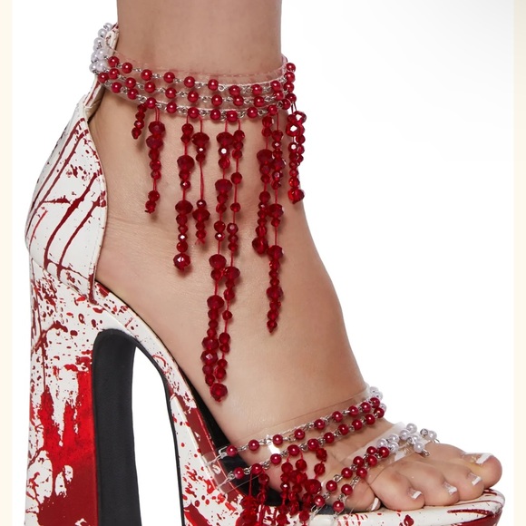 Elegant Red Beaded Women's Heels - Picture 3 of 7